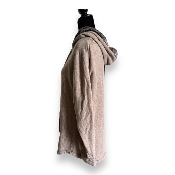 SOFT SURROUNDINGS Cabin Cuddle Up Fur Trim Hoodie Tunic Terry Sweatshirt Tan M - Picture 5 of 6